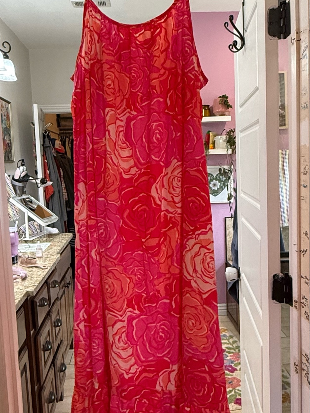 Amazon NWOT Bright Pink and Coral Floral Maxi Dress 1X/2/X